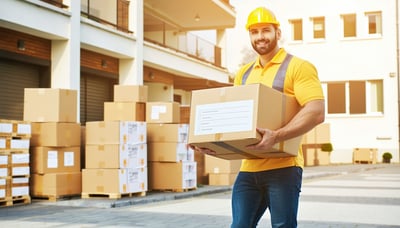 Newsletter signup illustration with a courier delivering packages Newsletter signup illustration with a courier delivering packages