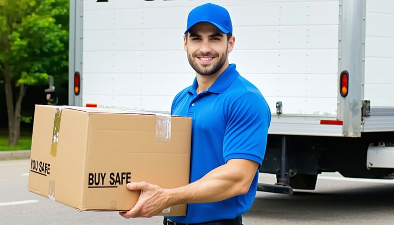 Courier delivering a package for YOU BUY SAFE LLC Courier delivering a package for YOU BUY SAFE LLC